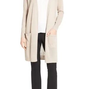 Halogen Long Linen-Blend Cardigan (Tan Cobblestone) - S